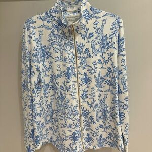 Lilly Pulitzer White Jacket with Blue Floral Print and Gold Zip